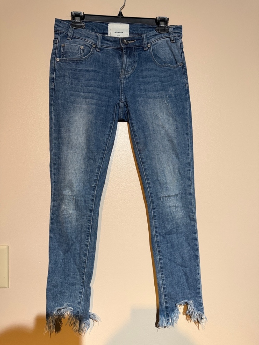 One Teaspoon Distressed Ankle Skinny Jeans in Medium Blue